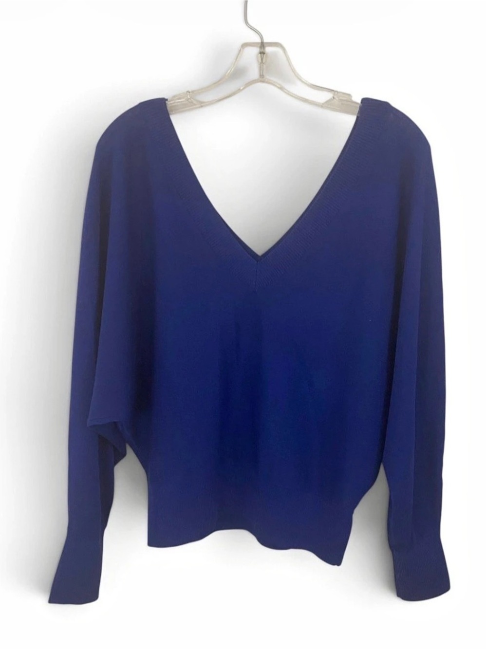 Express Women's Blue Off Shoulder V-Neck Sweater Size Medium